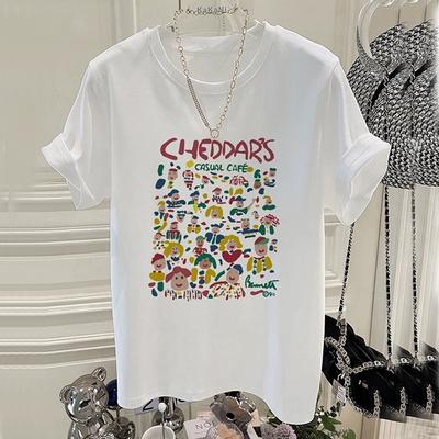 2025 Summer Funny Cartoon Print T Shirt for Women Harajuku Pure Cotton Oversized T-shirt Women's Luxury Clothing White Black Y2k Tops Streetwear
