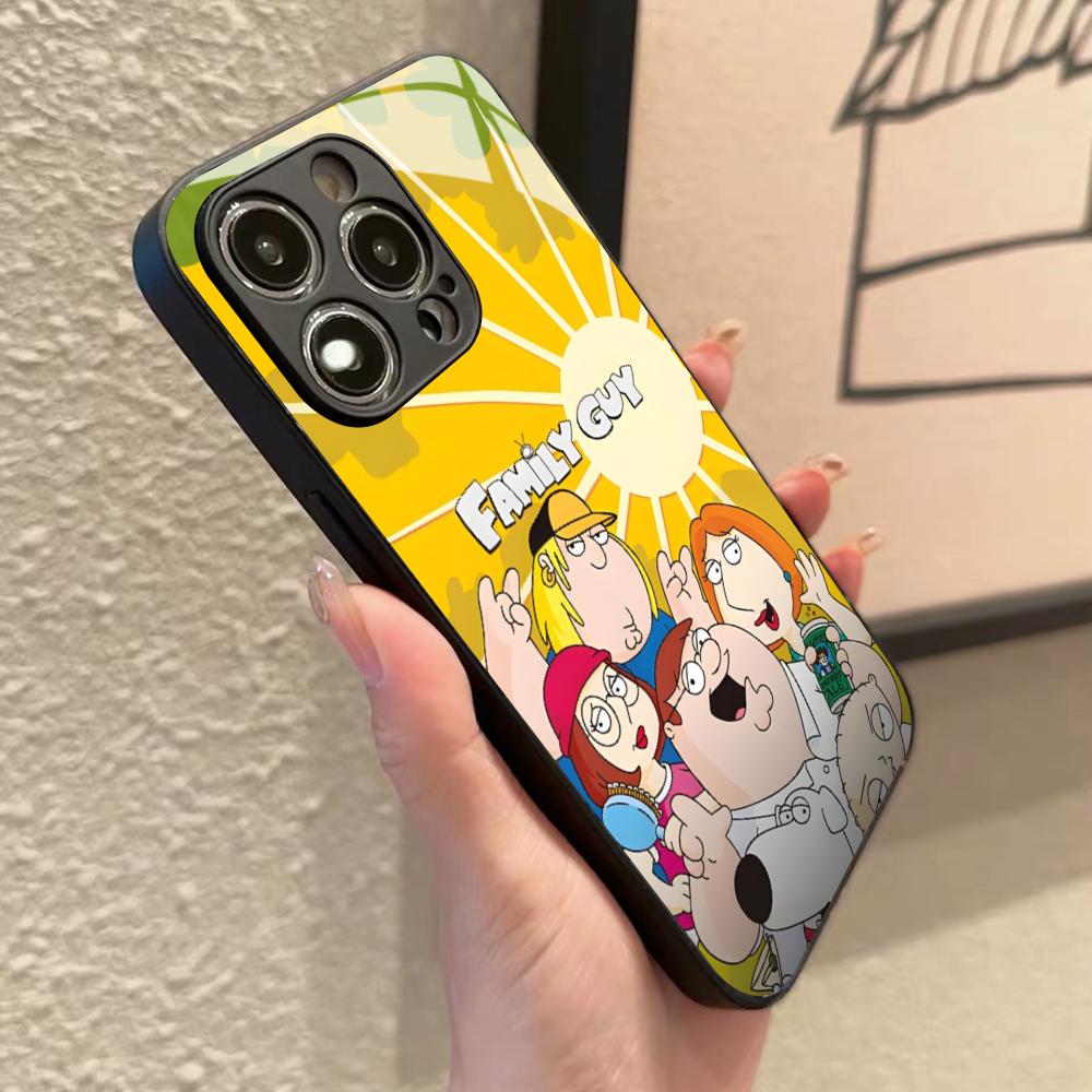 Family Peter Griffin Cartoon Phone Case for Iphone 16 15 14 12 11 13 Pro Max Mini 8 X Xr Xs Puls Black Glass Cover
