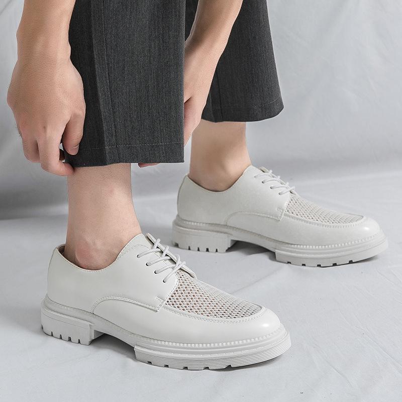 Men's Plus Size Brogue Leather Shoes with Thick Sole, Height Increasing Design, British Style, Hollowed-out, Casual Suit Shoes