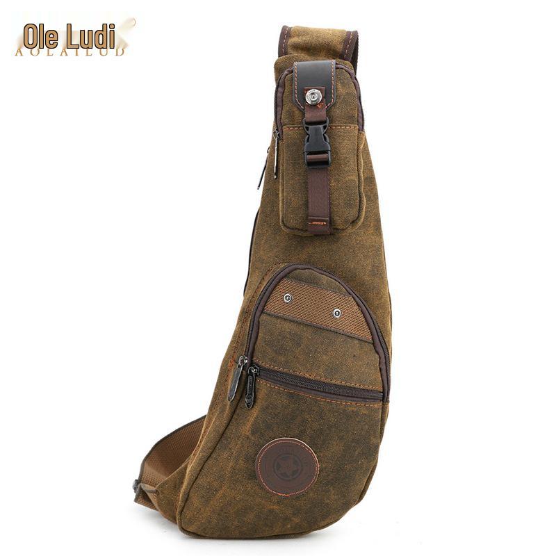 Men's Retro Canvas Crescent-Shaped Crossbody Bag: Large Capacity & Multifunctional