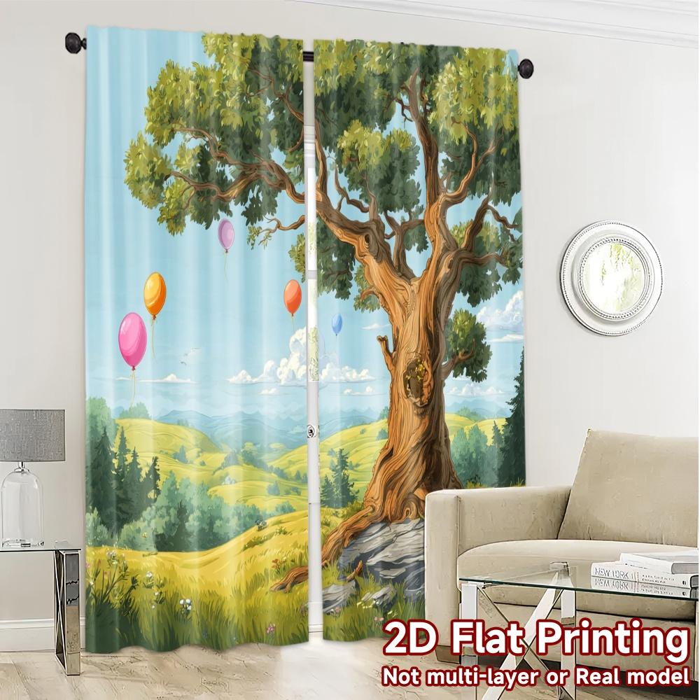 2pcs   2D FLAT PRINTING Curtains (Without Rod) Fieldscape Dream Pattern Modern Curtains Durable Polyester Curtains Room Decor