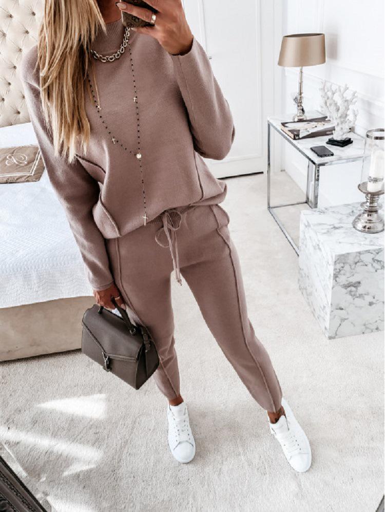 Women's High Neck Long Sleeve Pocket Trousers Two-Piece Set - Casual Autumn Winter Hoodie