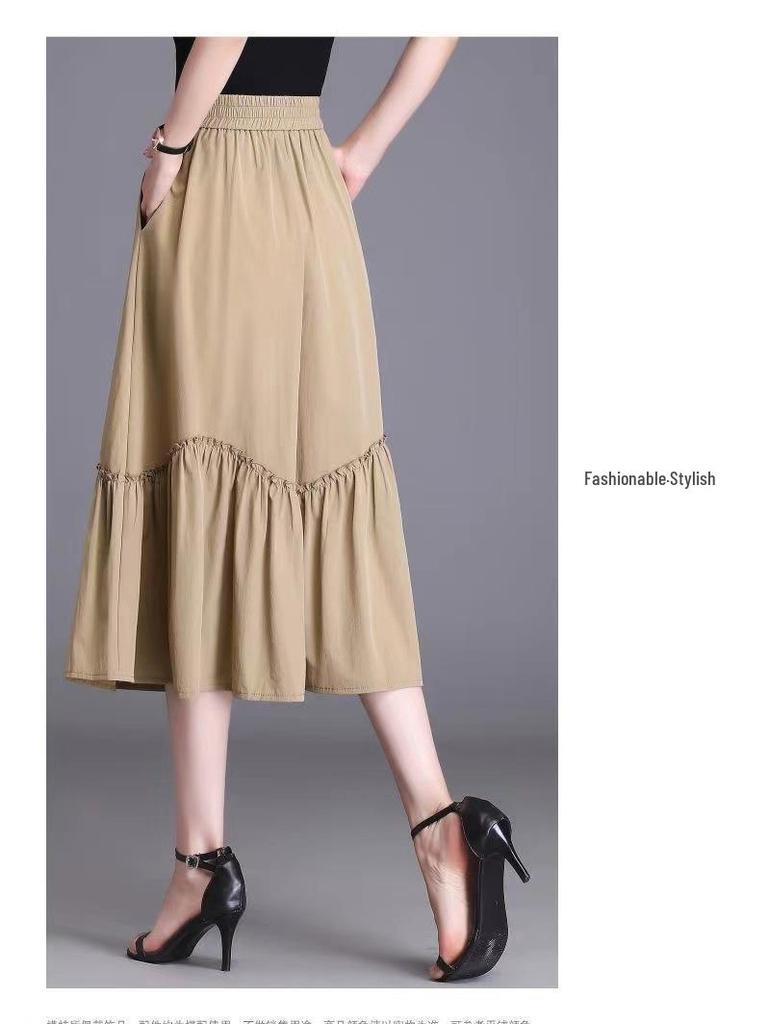 Plus Size Lightweight Pleated A-line Skirt with Elastic High Waist for Summer