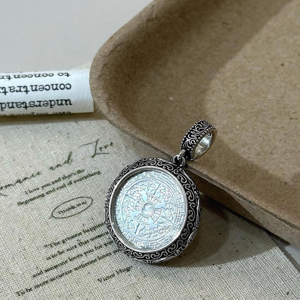 S925 Sterling Silver White Shell Arabesque Pendant - Vintage Ethnic Style