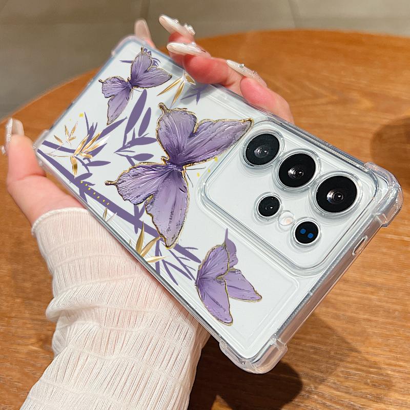 S25 Ultra Case Blue and White Flowers Pattern Clear Soft Cover For Samsung Galaxy S25 Edge S24 Ultra S23 S22 Plus S21 FE Capa Funda