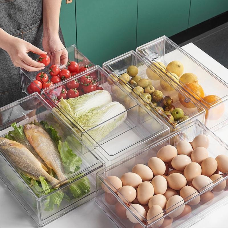 Practical Refrigerator Organizers Sealed Drawer Food Container with Lid Transparent Freezer Storage Box Kitchen Supplies