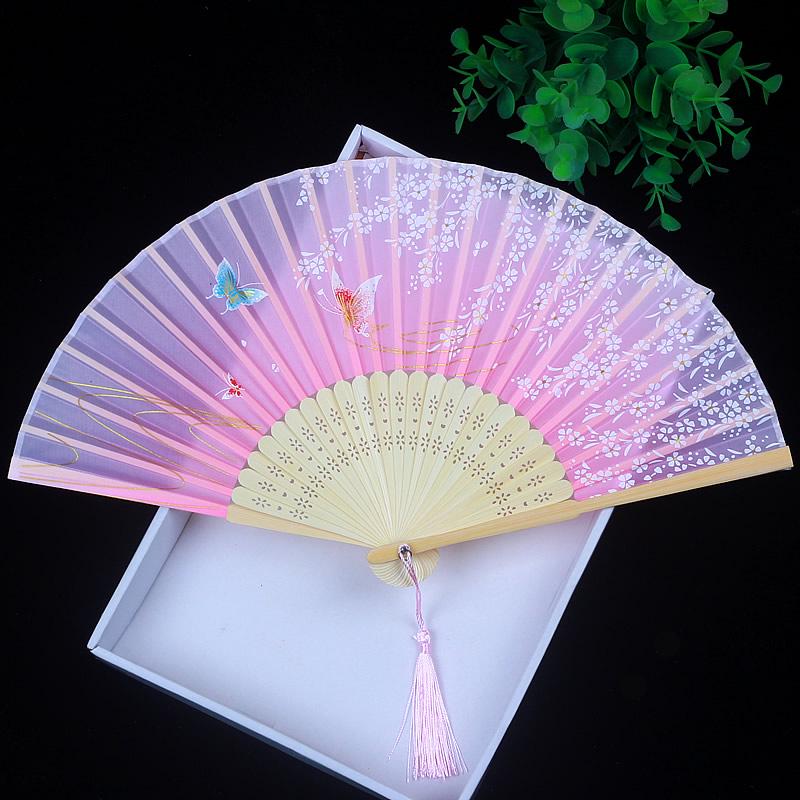 Children's Portable Pink & Blue Folding Dance Fan for Hanfu & Cheongsam