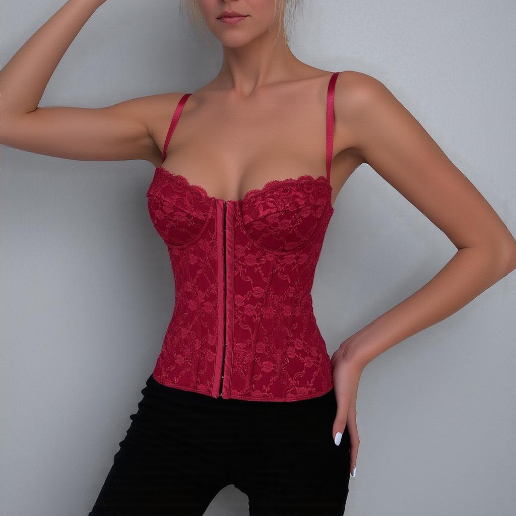 

Кружевной бюстье в европейском и американском стиле: Сексуальный топ-корсет без спинки для женщин Extra Small вино красного