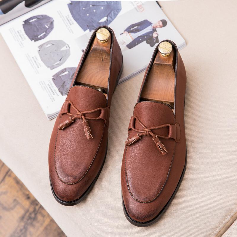 

2025 foreign trade new thick-soled breathable Korean version of small men s leather shoes men s British casual fashion leather shoes 44 коричневий