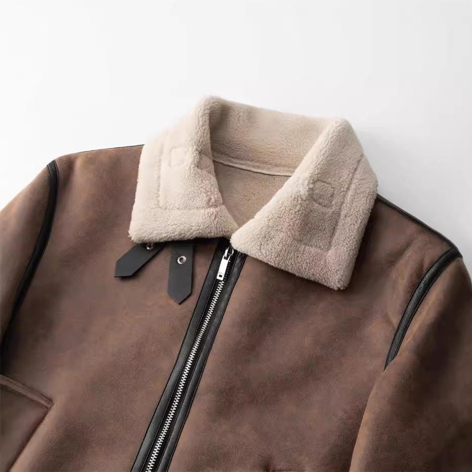 Fur All-in-one Jacket Men's Winter Velvet Thickened Motorcycle Jacket Trendy Brand Casual Jacket Cotton Jacket Lamb Velvet Leather Jacket