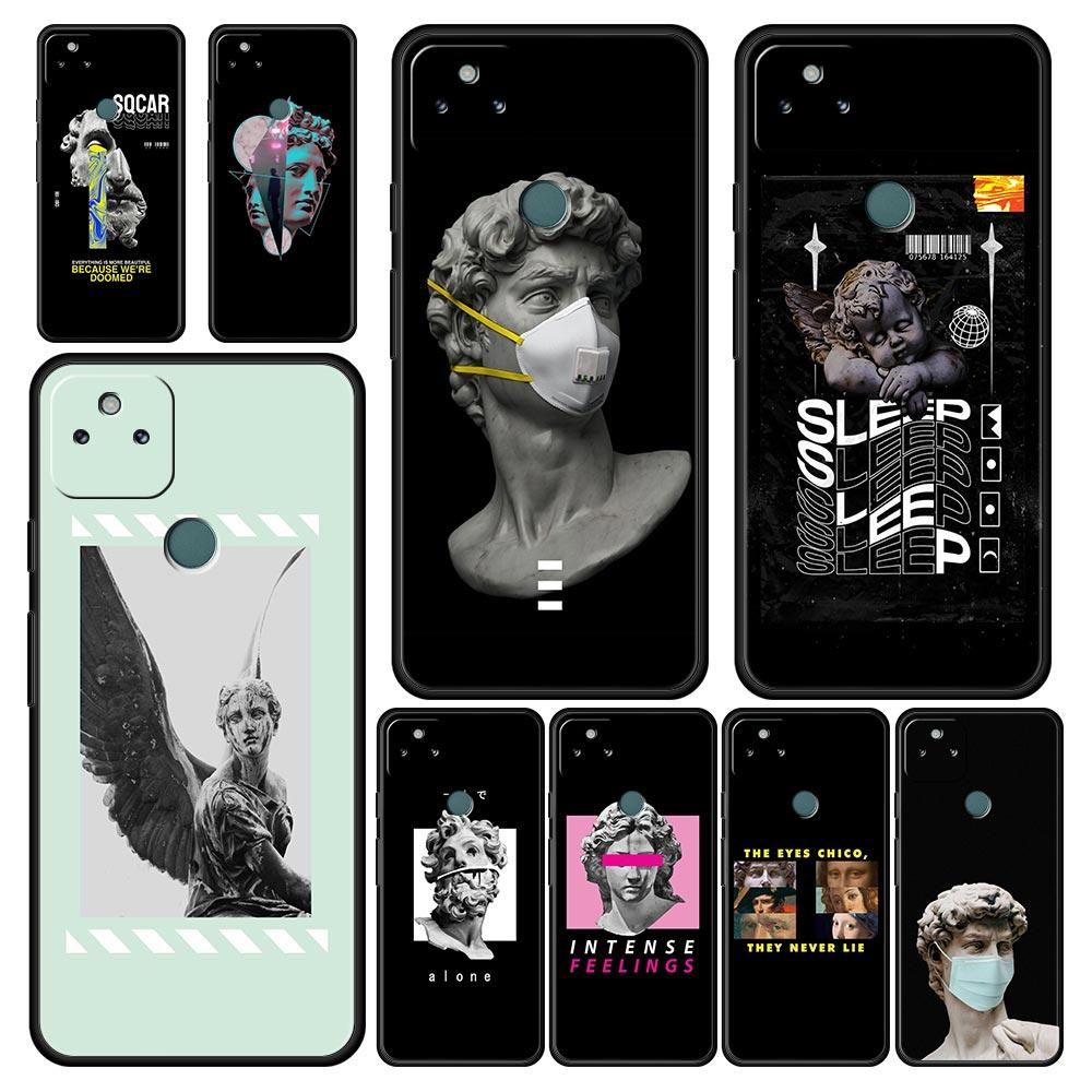 Cartoon Statue Abstract Art Phone Case Cover for Google Pixel 10 9 8 7 6 9A 8A 7A 6A Pro Shockproof Soft TPU 9 Pro XL Shell Capa