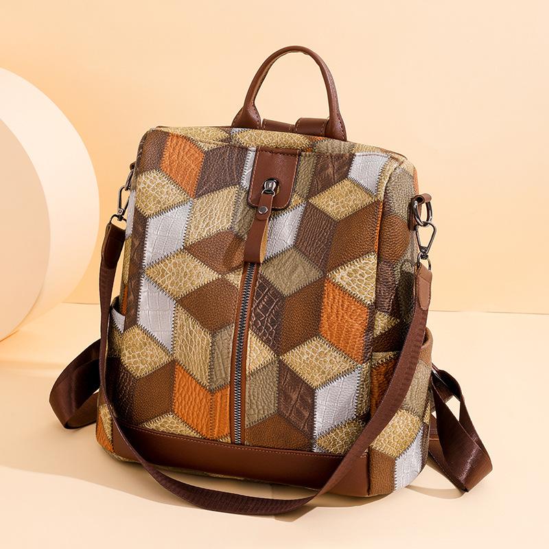Women's New High-end Texture Niche Design Backpack Anti-theft Travel Large Capacity Splicing Bag