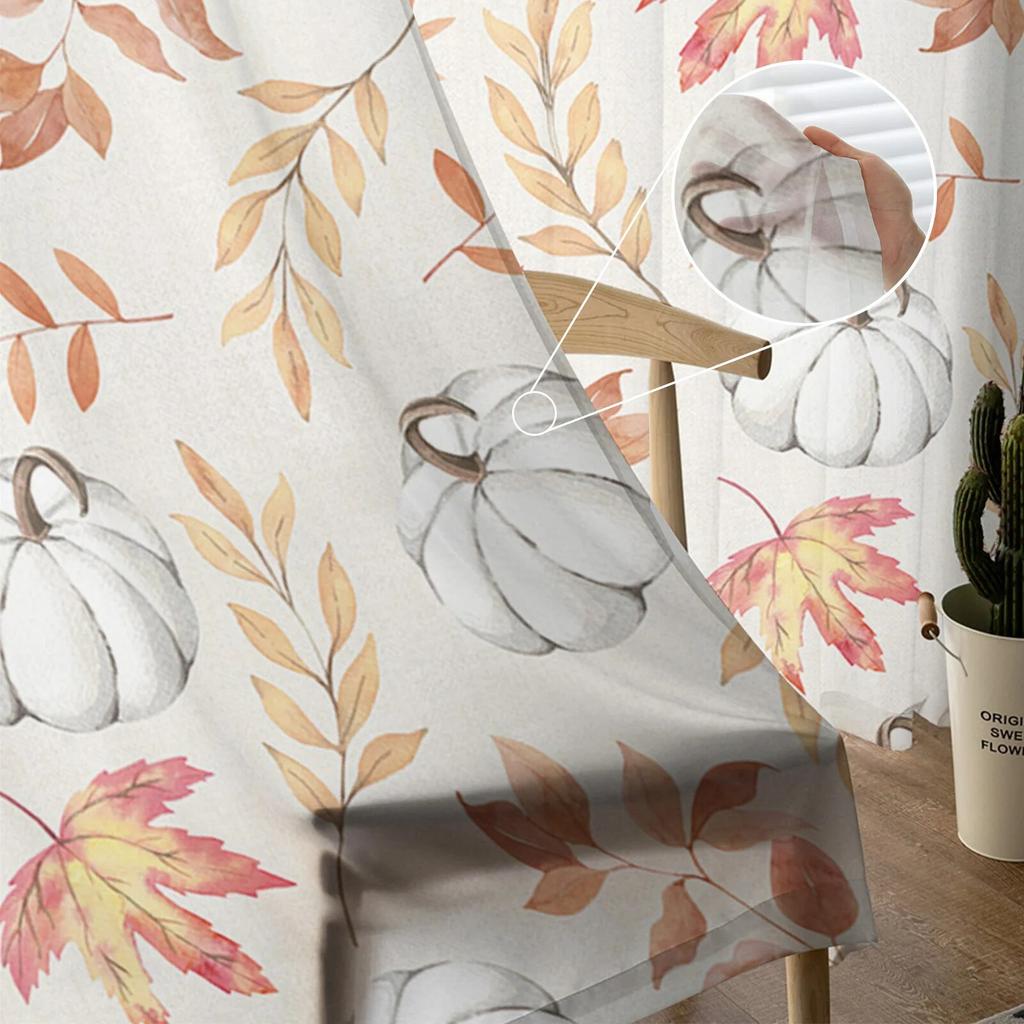 Javorový list Bílá dýně Ložnice Průhledné průsvitné závěsy Sváteční dekorace Okno Voál Tylový závěs