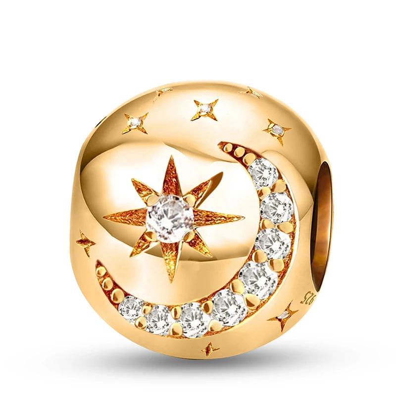 Copper Star Moon Series Cute Charms Beads Fit Diy Bracelet Bangle Making Gift Of High Quality Jewelry For Womens