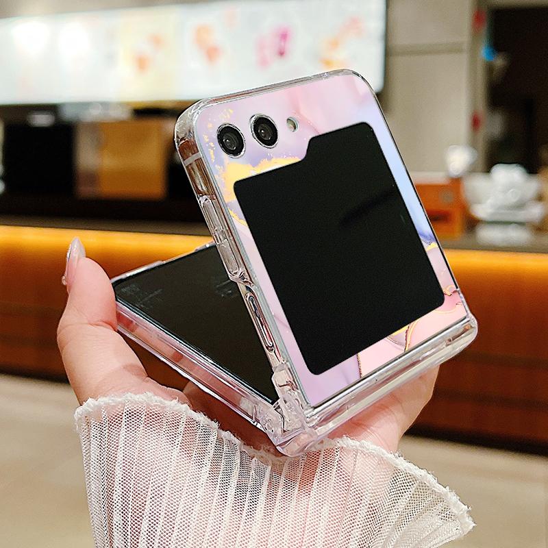 Marble Pattern Case For Samsung Galaxy Z Flip7 Flip6 Flip5 5G Hard PC Clear Folding Phone Cover For Galaxy Z Flip 7 5 4 6 3 5G