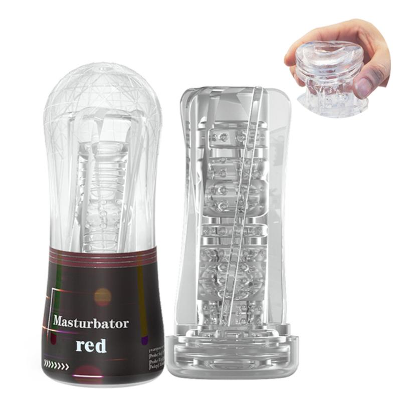 Silicone Aircraft Cup Penis Masturbation Cup for Men Vibration Blowjob Sucking Machine Transparent Soft Pussy Adult Sex Toy