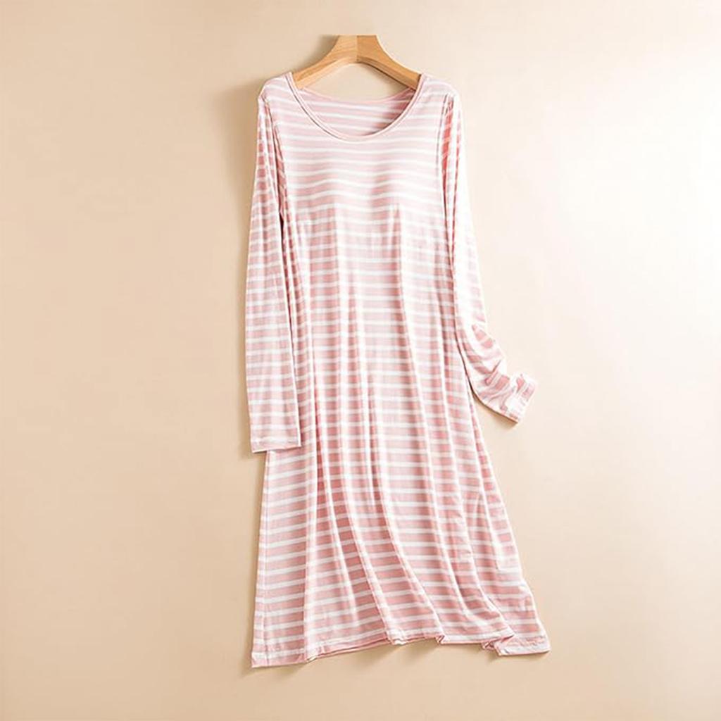 Ladies' Loose And Comfortable Striped Printed Pajamas Home Wear Dresses