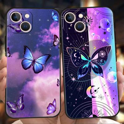 Luxusní pouzdro na telefon s motýlkovými krystaly pro iPhone 11 12 13 14 15 Pro Max Mini X XR XS 7 8 Plus SE Měkký silikonový kryt Černá Funda