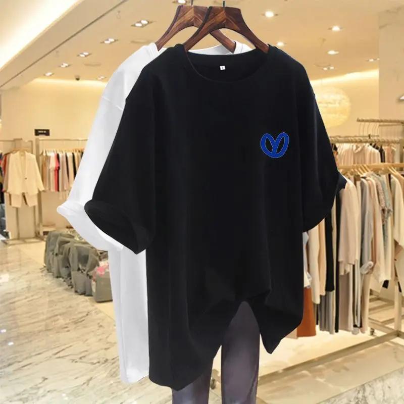 Heart Print T Shirt Summer Fashion Hand-Painted Print Basic T-shirt Women Casual O-neck Short Sleeve Oversized Top Tee Pullover