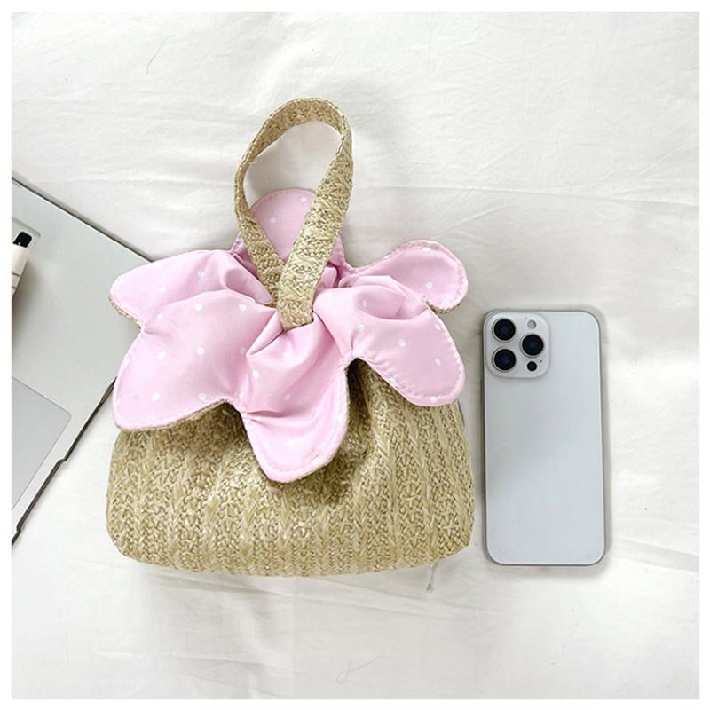 Floral Print Drawstring Crossbody Bag Korean Style Pocket Flower Pattern Durable Canvas Shoulder Bag for Daily Carry