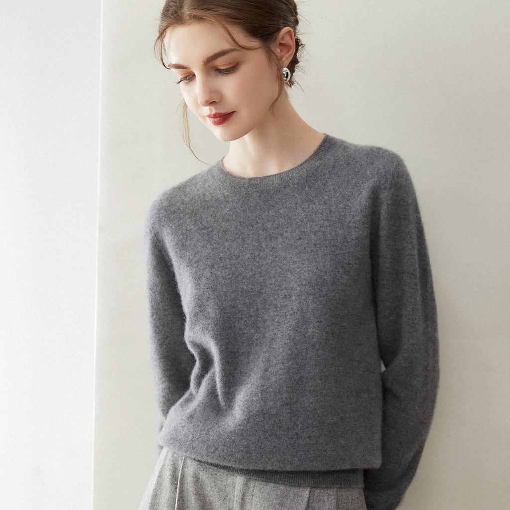 100% Pure Cashmere Women's Pullover: Round Neck, Loose, Slim-Fit, Soft Sweater for Autumn/Winter
