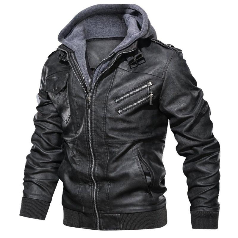 New Leather Jacket Men's Spring Autumn Winter Loose Casual Motorcycle Hooded Short Windproof Jacket