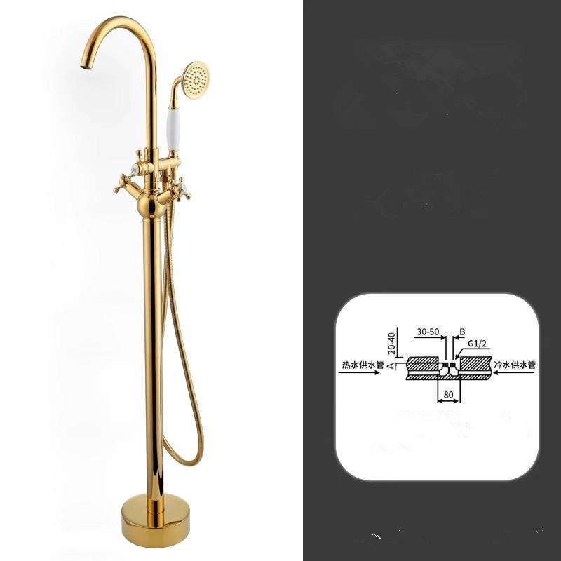 Tuqiu Antique Bathroom Bathtub Faucet With Hand Shower Hot and Cold Faucet Floor Standing Gold/Black/Chrome Bathtub Faucet
