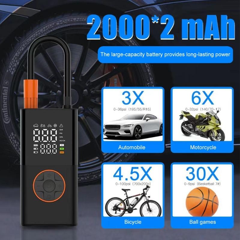 Portable Air Compressor Bikes Vehicles Motorcycle Tire Inflator Pump Digital Display Pressure Gauge Detect with LED Lamp