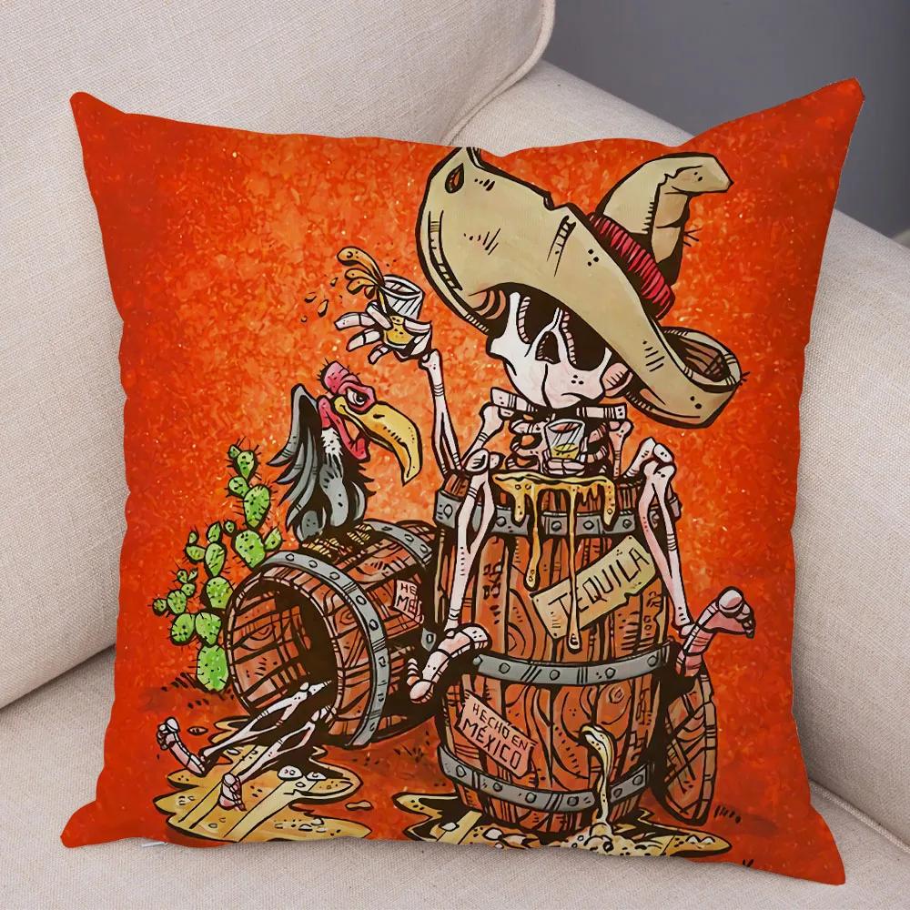 Capa de Almofada de Desenho Animado Fofa Colorida Caveira Fronha Carro Sofá Decoração para Casa