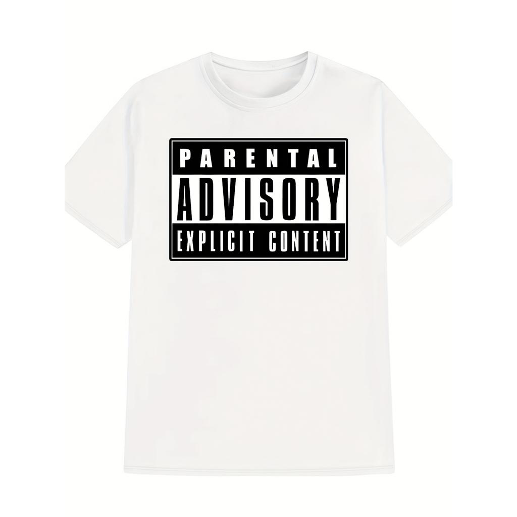 Mens Cotton T Shirt Casual Summer Short Sleeve Letter Print Parental Advisory Graphic Hip Hop Streetwear Comfortable Fashion
