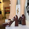 Scarpe da Donna Tacco Alto Stile Retro Europeo e Americano, Tacco Grosso, Tacco Alto, Plateau Impermeabile, Fibbia in Metallo, Cinturino Dritto, Scarpa Singola