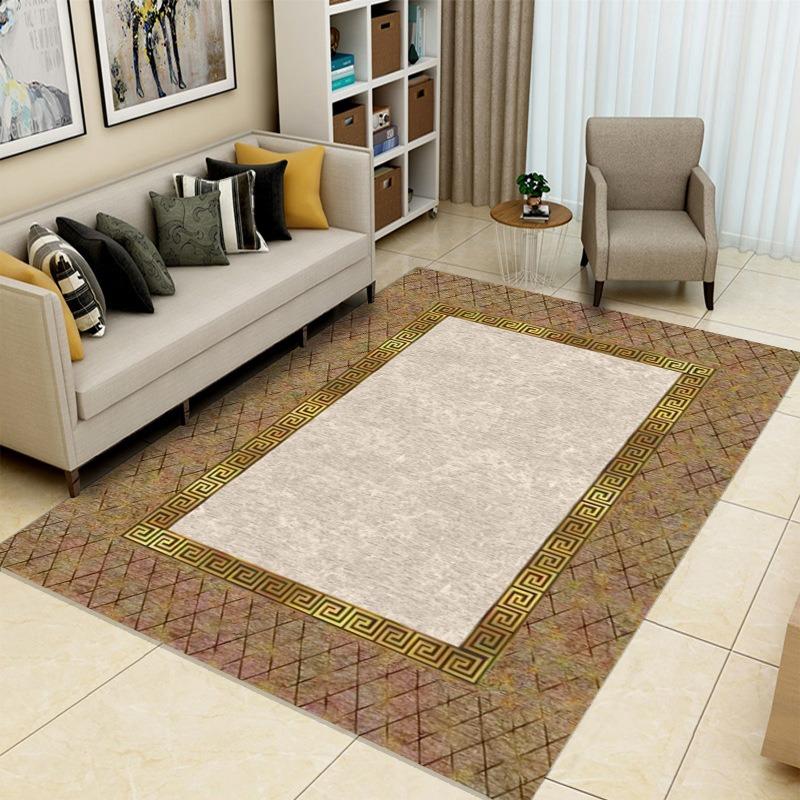 Tappeto Bordo Geometrico Lusso Leggero Moderno Antiscivolo Zerbino Colore a Contrasto Oro Champagne Tappetino Tavolino da Caffè Soggiorno