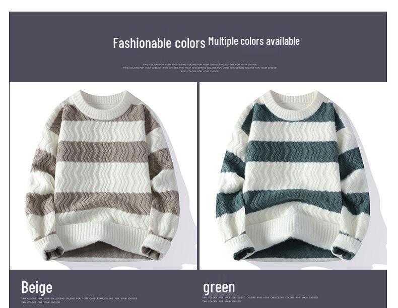 Yang Men's Striped Crew Neck Pullover: Casual Loose Knitwear for Autumn/Winter