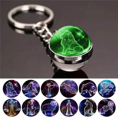 12 Constellations Ball Key Chain Bag Pendant Time Gem Double-sided Glass Ball Key Chain Foreign Trade Christmas