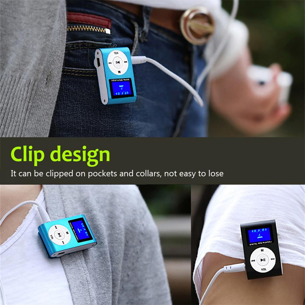 Mini Portable MP3 Music Player Metal Clip-on MP3 Player with LCD Screen Support TF Card Wide