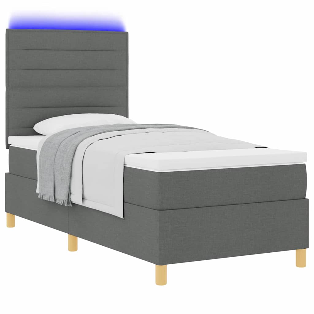 LED Box Spring Bed with Mattress Dark Gray 80 x 200 cm Fabric