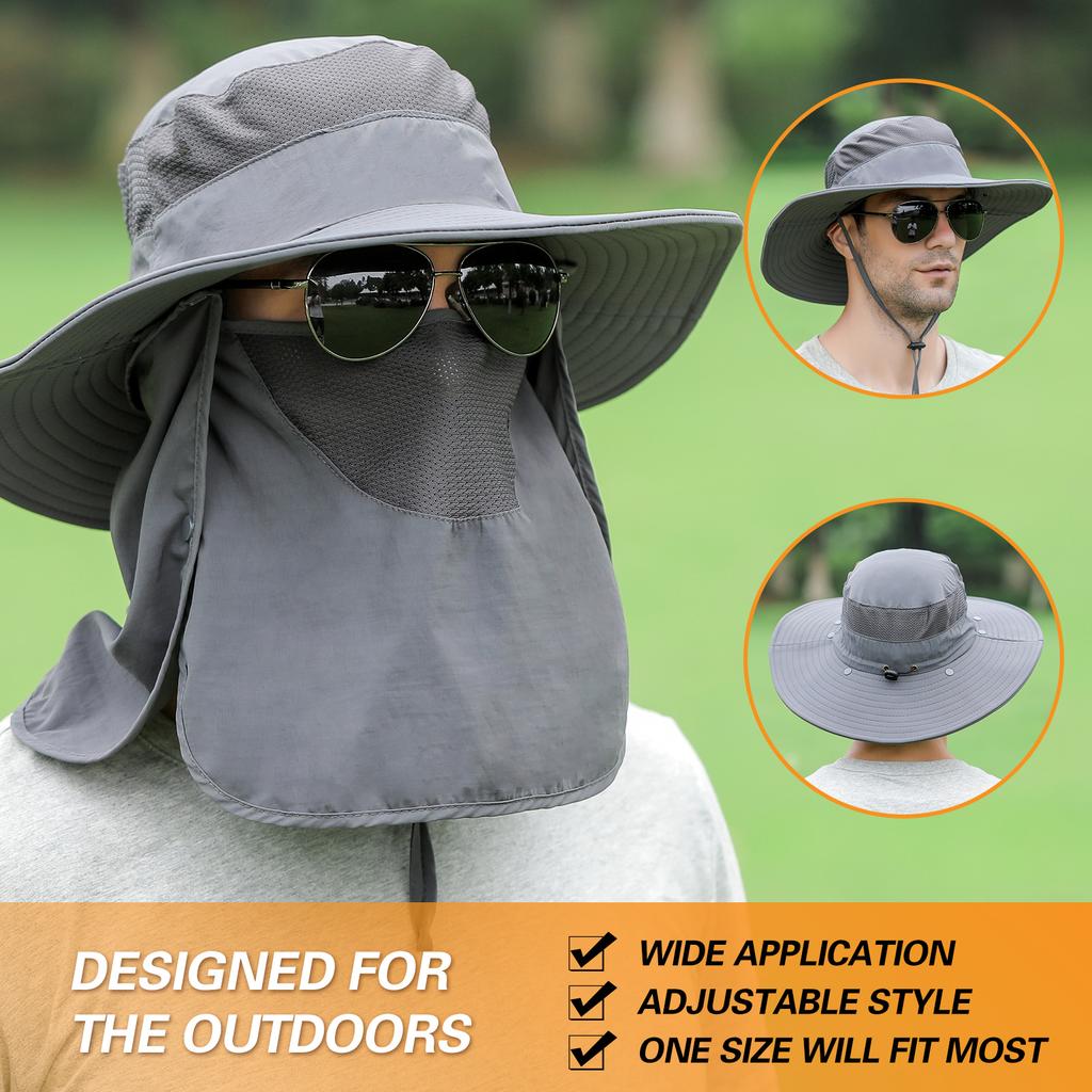 Fishing Hat Breathable Wide Brim Sun Protective Portable Outdoor Sun Hat with Detachable Neck Flap for Beach Outdoor