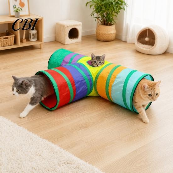 Cat Play Tunnel Rainbow Toy, Collapsible Hide with Peek Hole, Zippered Toy Modular Tunnels, Can Be Freely Combined for Indoor Cats Kittens