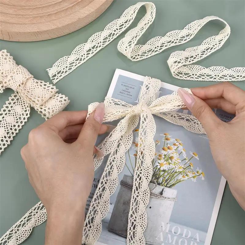 5 Yards Cotton Lace Trim Ribbon Beige for Sewing Patchwork Cotton Crocheted Lace DIY Apparel Dress Sewing Fabric Ribbon