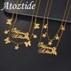 Atoztide Custom Name Necklaces for Women 2 Layer Stainless Steel Jewelry Personalized Frosted Star Crown Butterfly Birthday Gift