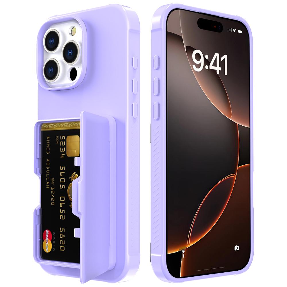 For iPhone 16 Pro Case with Card Holder/Mirror/Kickstand TPU + PC Phone Back Cover