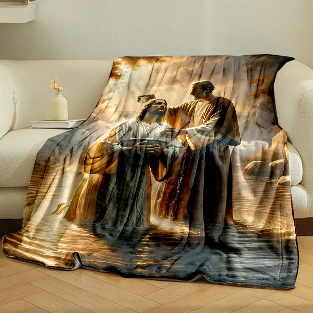 Jesus Taufe Szene Decke Gedruckte Decke für Wohnzimmer Bett Sofa Mittagspause Weiche Gemütliche Decke für Freund Festival Geschenk
