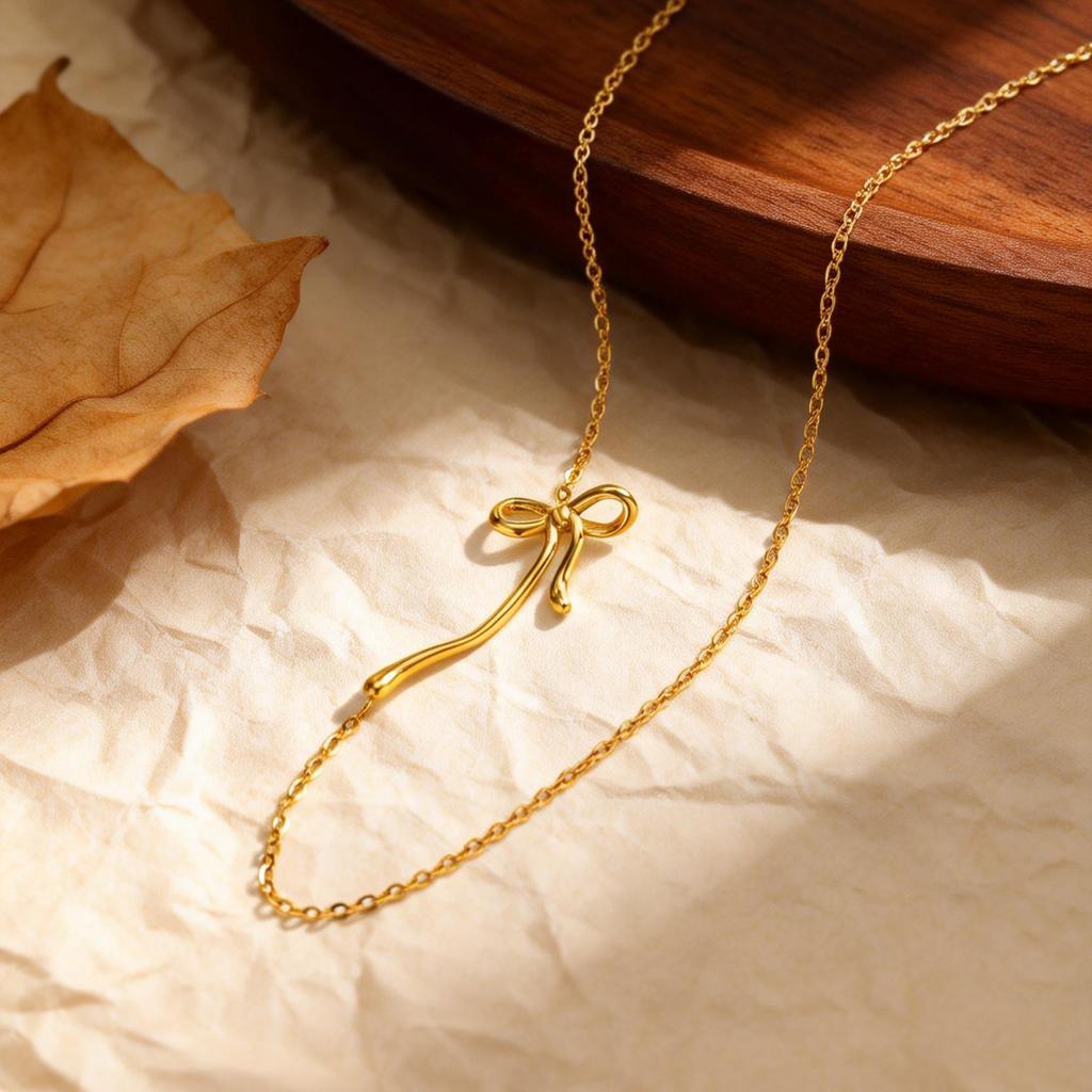 Wind Stainless Steel Side Wearing Bow Necklace Female, Elegant Design Sense Female Collarbone Chain Nc-2440
