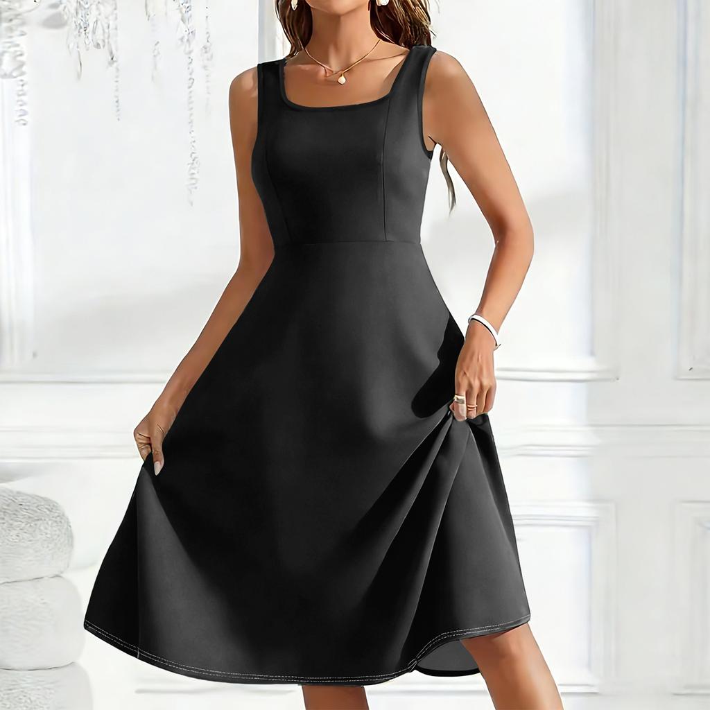 Women's Square Neckline Sleeveless A-line Dress