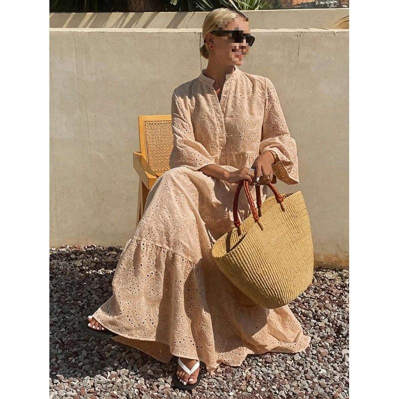 European and American casual vacation style medium and long dress women's summer new temperament loose skirt