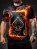 3D Ace of Spades Flame Design Men's Round Neck T-Shirt – Stylish Casual Summer Wear for Outdoor Activities, Fitness, Running & Everyday Comfort |