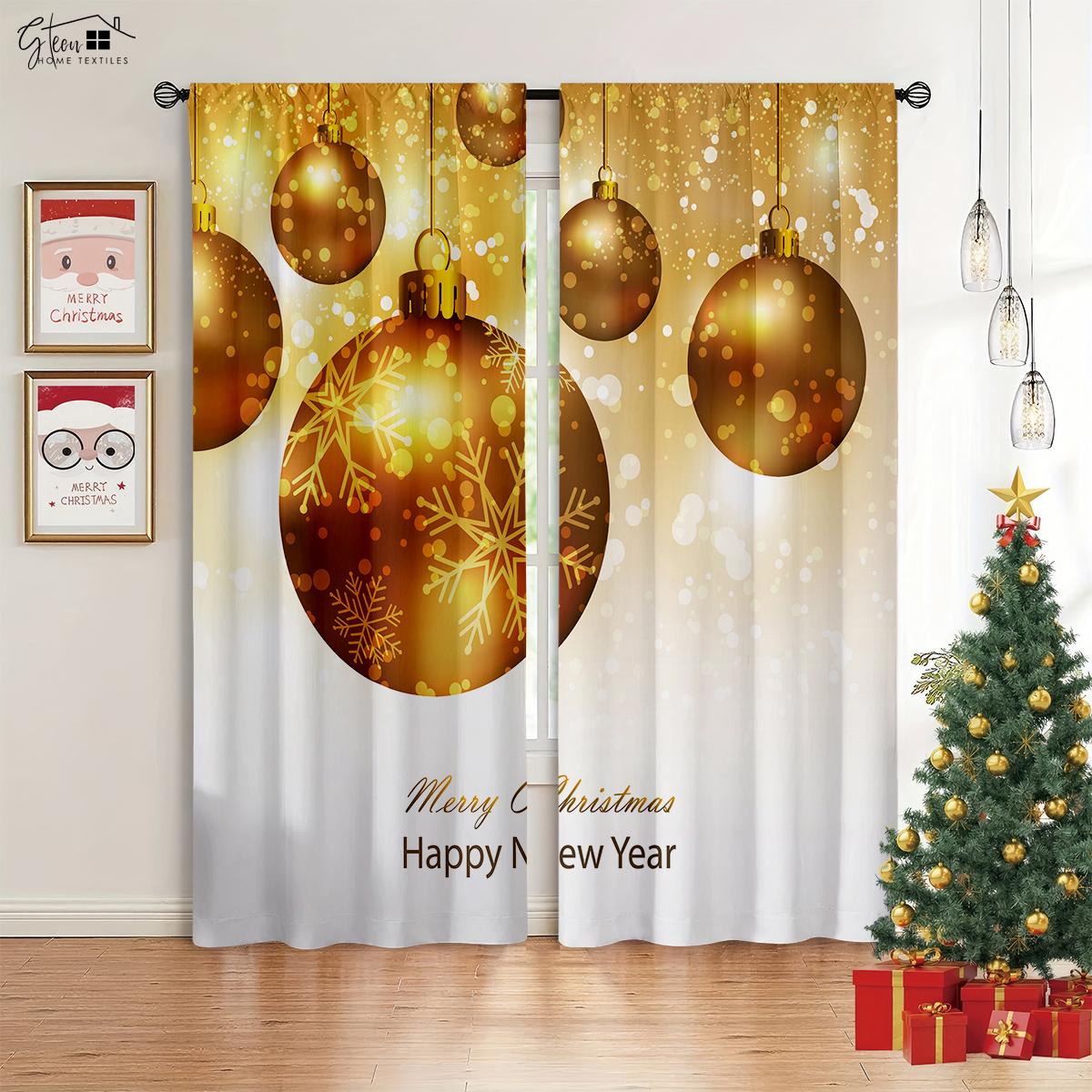 

Комплект из 2 предметов: Санта-Клаус, Снеговик, Лось, Мультяшные принтованные шторы для спальни, столовой, кухни, рождественские декоративные шторы W50xH130(CM)x2PCS&Rod pocket