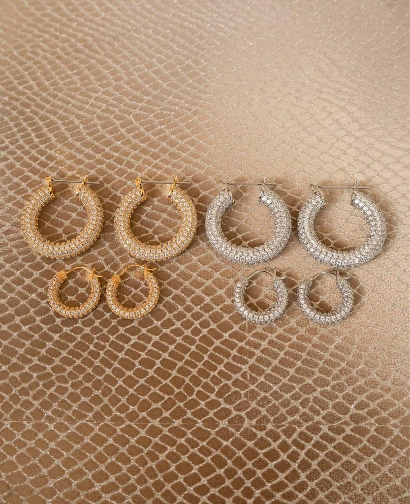 Tide Personality Collection Circle Flash Diamond Earrings Micro-inlaid Zircon Titanium Steel 18k Gold Plated Circle Earrings Women