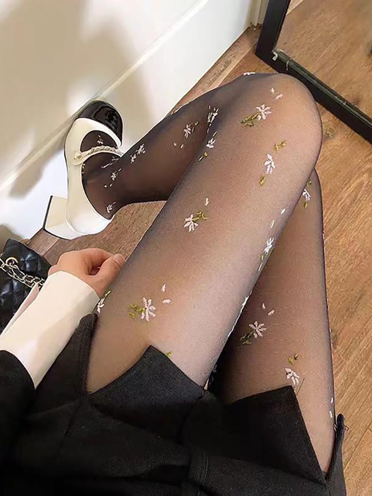 1Pc/2Pcs/3Pcs,Floral Embroidery Mesh Pantyhose, Ultra-thin Slim Pantyhose, Women's Stockings & Hosiery