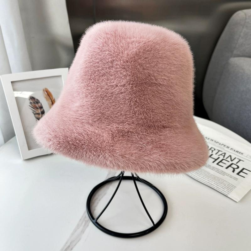 

Новая плюшевая панама женская зимняя теплая из искусственного норкового меха шляпа-топ модная универсальная шляпа-ведро подчеркивает маленькое лицо One Size (55-60cm) розовый
